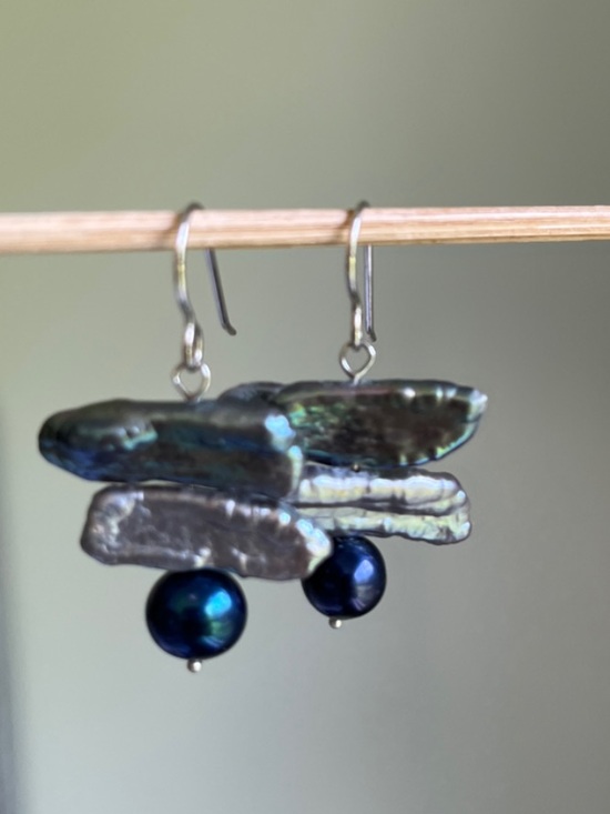 Jewelry - Abalone Shell and Blue Pearl Drop Earrings Sterling Silver
